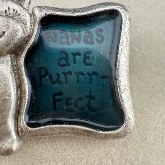 Nanas Are Purr-Fect Cat Pin Brooch With Crystal Charm By TC Vintage Silver Tone - Picture 2 of 6